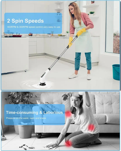 Electric Cleaning Brush being used on tile floor