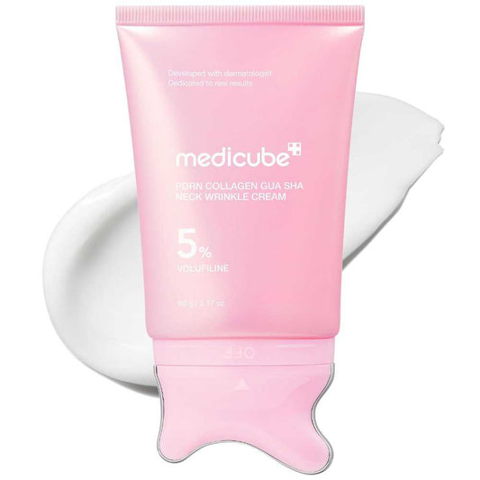 Medicube PDRN Collagen Gua Sha Neck Wrinkle Cream bottle with built-in applicator