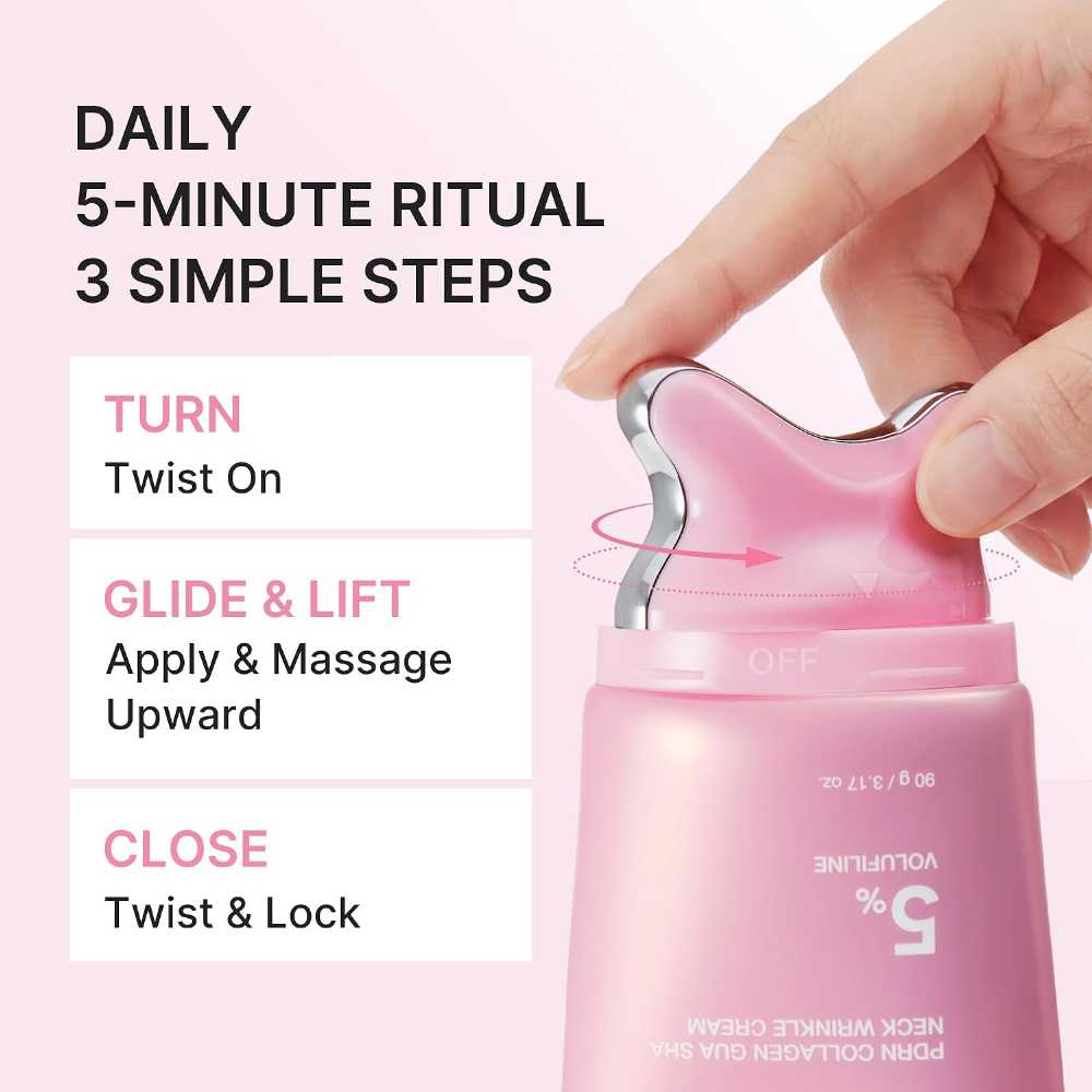 Medicube neck wrinkle cream texture with gua sha massage head close-up