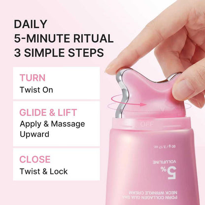 Medicube neck wrinkle cream texture with gua sha massage head close-up