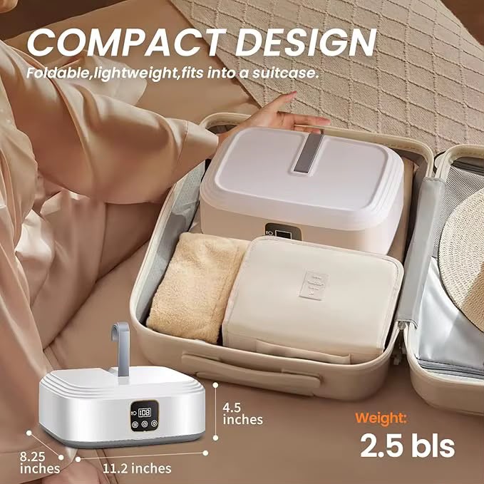 Compact clothes dryer with 8-hour timer and auto shut-off